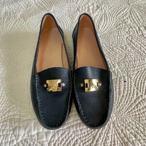 Kate Spade Navy Blue Loafers with Gold Buckle Preppy Travel Work Casual